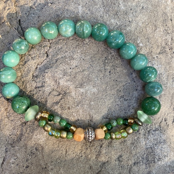 Handmade Unisex Bracelet Upcycled Beads Such as; Jade Jasper Glass Metal Wood - Picture 4 of 6